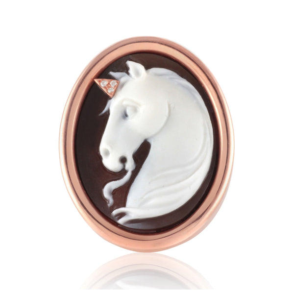 Amedeo Jewelry Unicorn Cameo Ring With White Diamonds