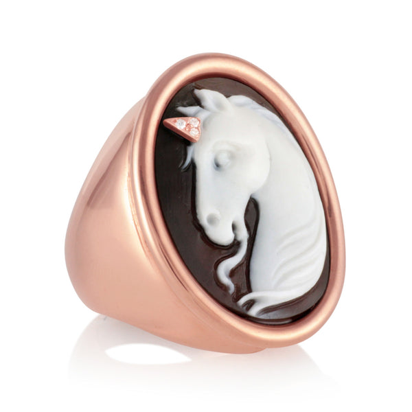 Amedeo Jewelry Unicorn Cameo Ring With White Diamonds