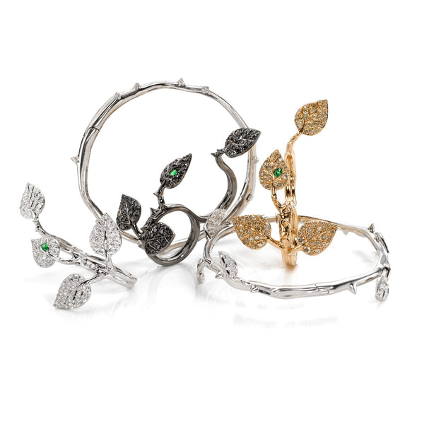 CN-026-R-WG Crows Nest 18K and Black Diamond Rose Leaf Ring