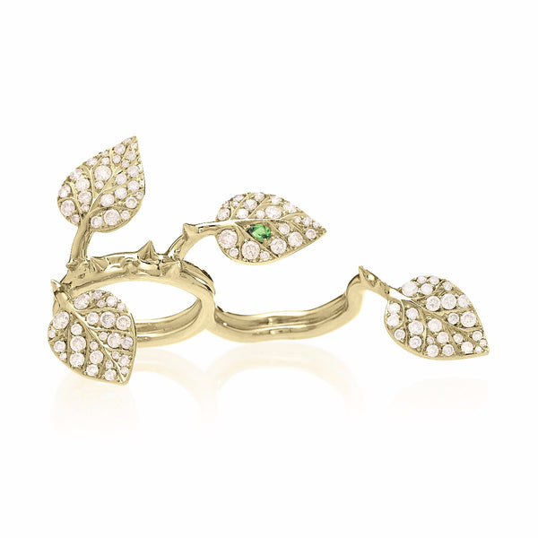 CN-34-R-YGT Gold and Diamond Rose Leaf Ring