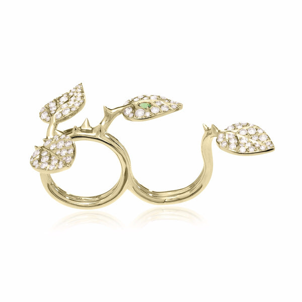 CN-34-R-YGT Gold and Diamond Rose Leaf Ring