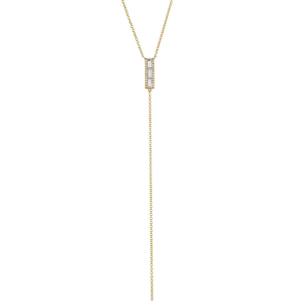Diamond White Topaz Baguette Lariat Necklace