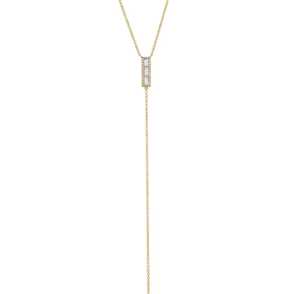 Diamond White Topaz Baguette Lariat Necklace