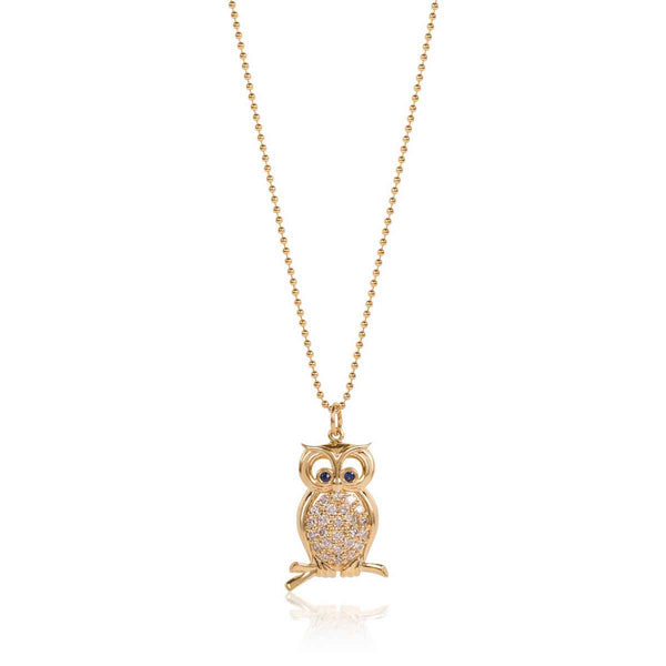 14k Gold Diamond Owl Charm