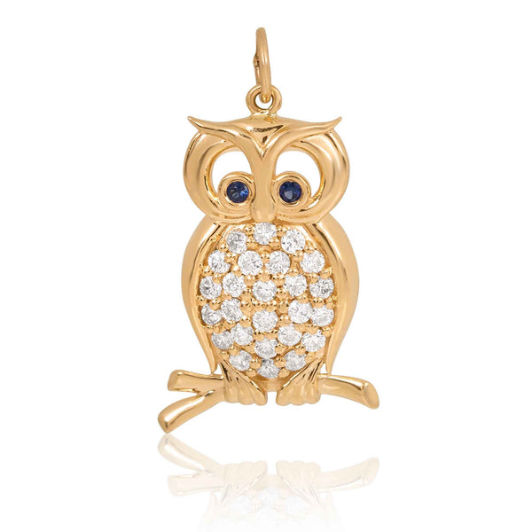 14k Gold Diamond Owl Charm