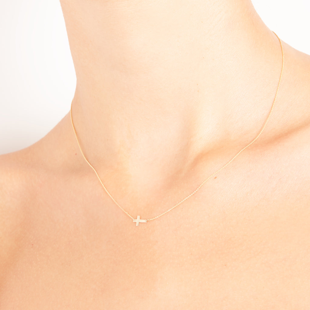 Gold Sideways Cross Necklace