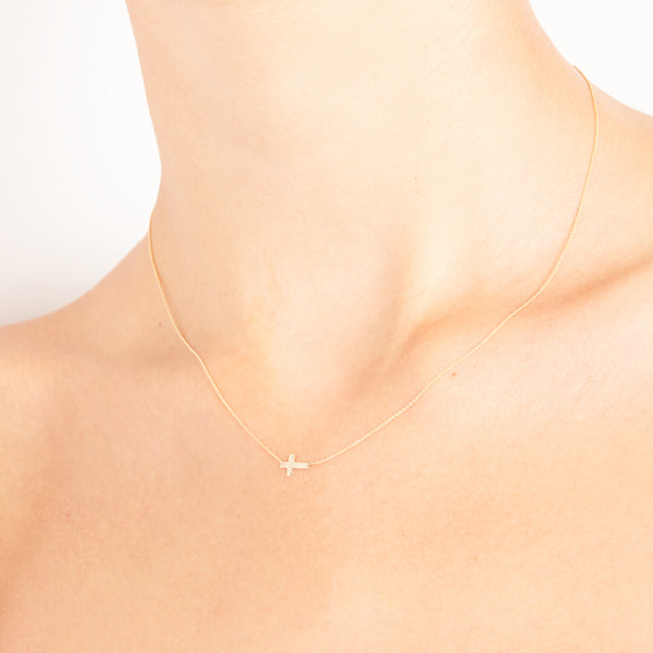 Gold Sideways Cross Necklace