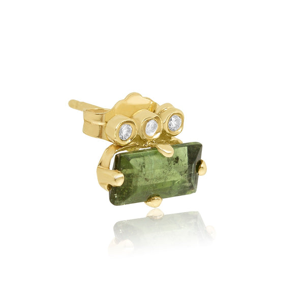 3 Diamond Green Tourmaline Baguette Stud