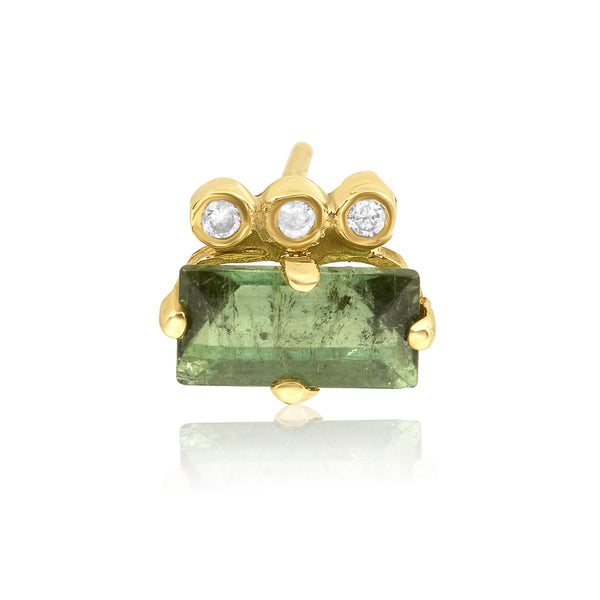 3 Diamond Green Tourmaline Baguette Stud