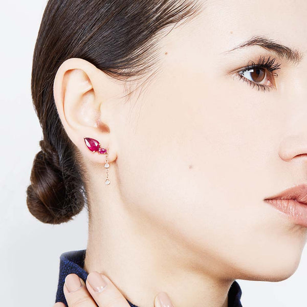 Double Ruby Chain Stud