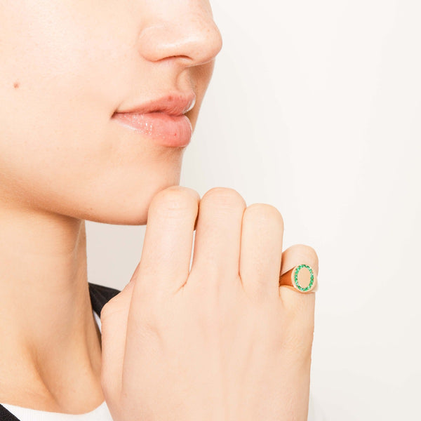 Candy Signet Ring 18k Rose Gold and Emerald
