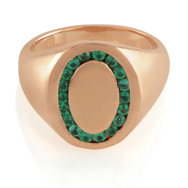 Candy Signet Ring 18k Rose Gold and Emerald