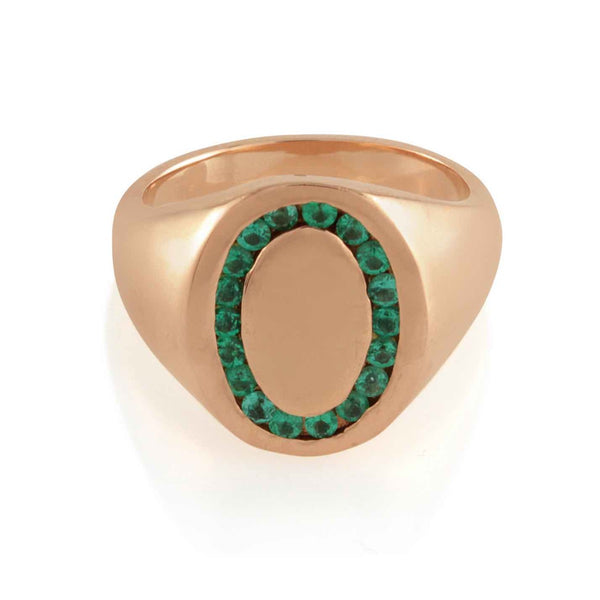 Candy Signet Ring 18k Rose Gold and Emerald