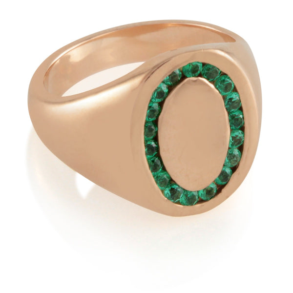 Candy Signet Ring 18k Rose Gold and Emerald