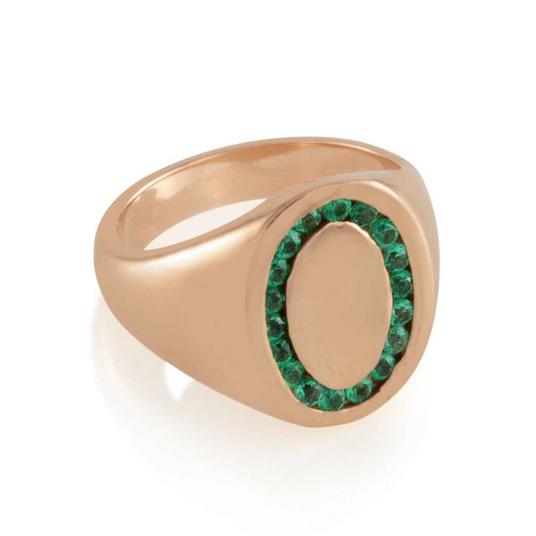 Candy Signet Ring 18k Rose Gold and Emerald