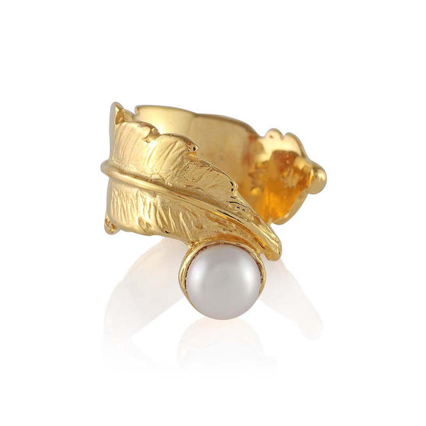 Feather Open Pearl Ring