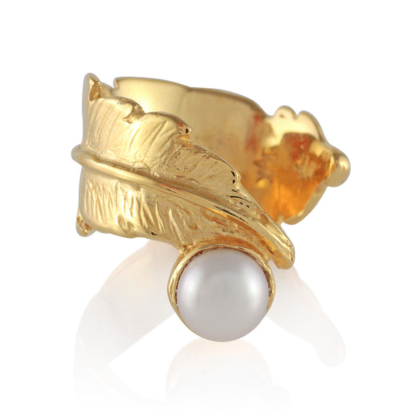Feather Open Pearl Ring