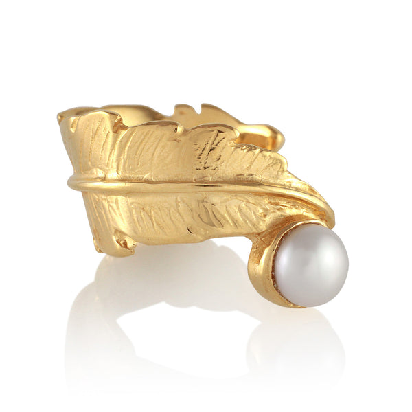 Feather Open Pearl Ring