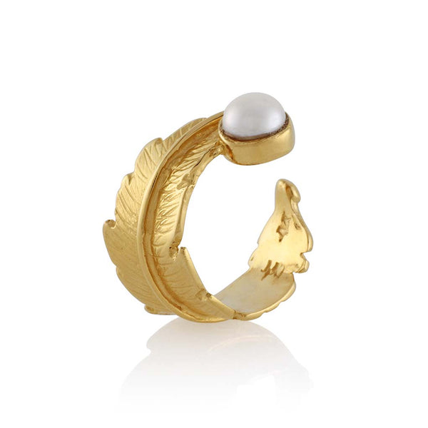 Feather Open Pearl Ring