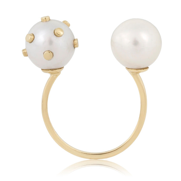 Gold Dot Pearl Double Ring