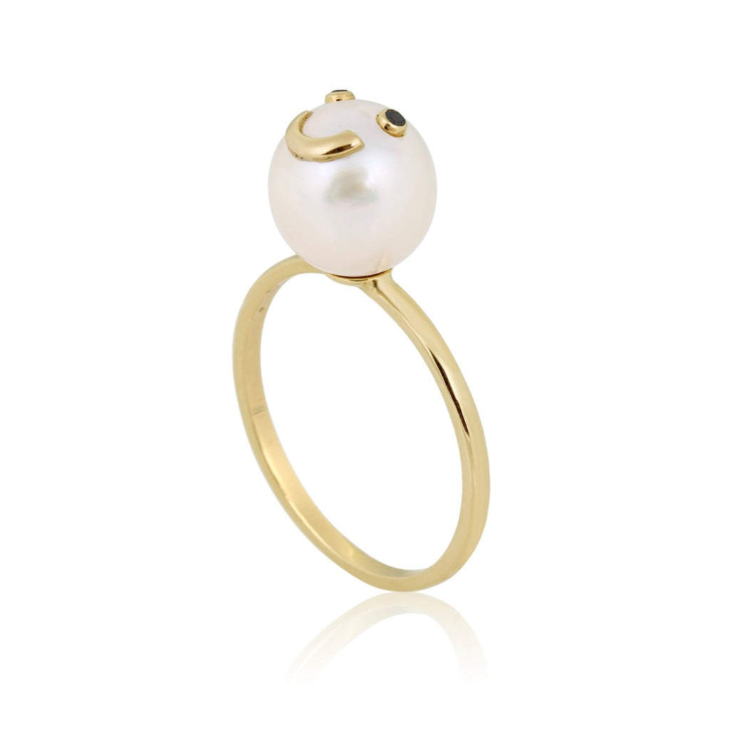 Gold Smiley Pearl Ring