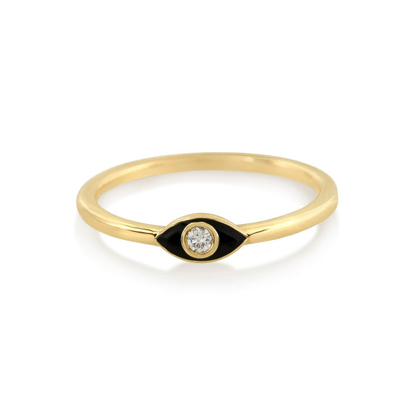 Black Enamel and White Diamond Lilly Ring