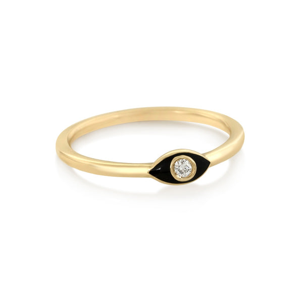 Black Enamel and White Diamond Lilly Ring