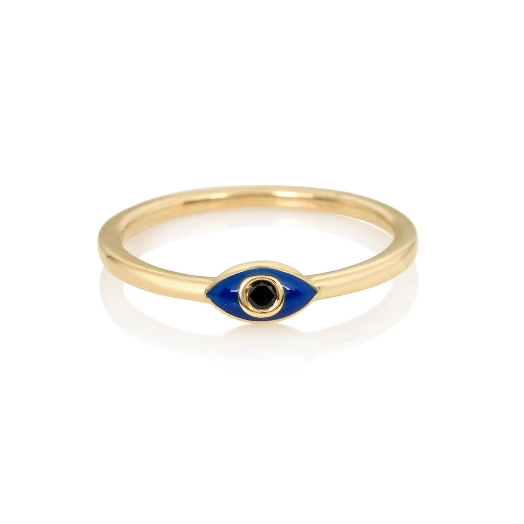 Blue Enamel and Black Diamond Lilly Ring