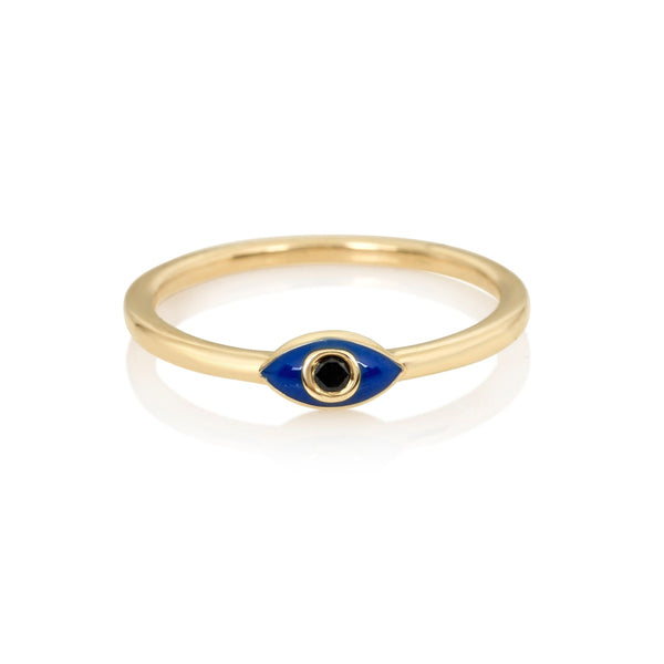 Blue Enamel and Black Diamond Lilly Ring