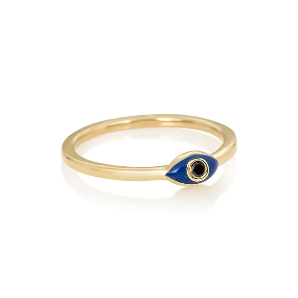 Blue Enamel and Black Diamond Lilly Ring
