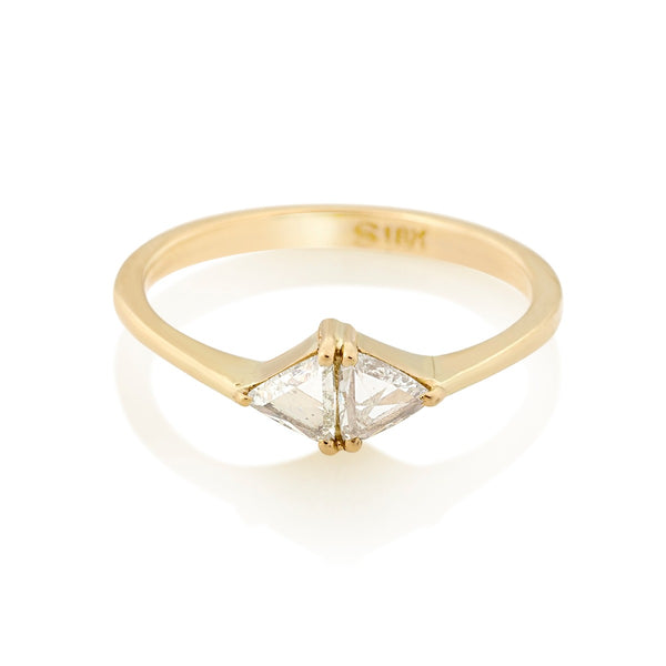 Horizontal White Trillion Rose Cut Diamond Ring