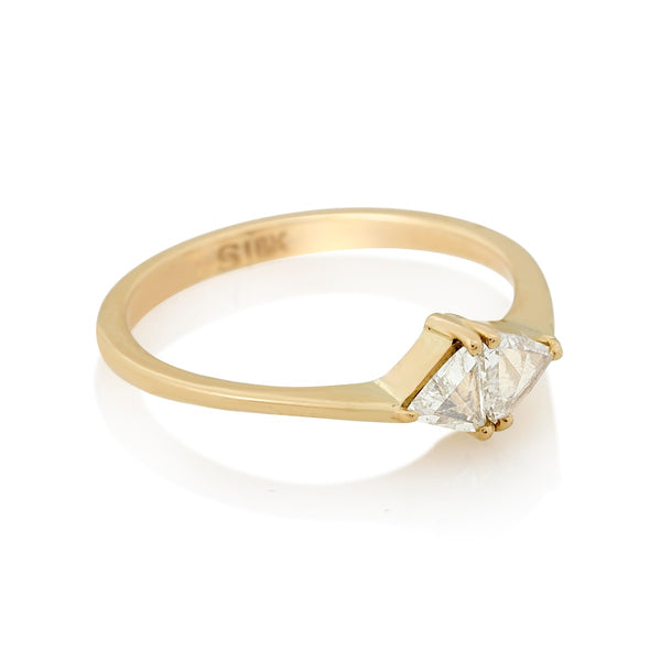Horizontal White Trillion Rose Cut Diamond Ring