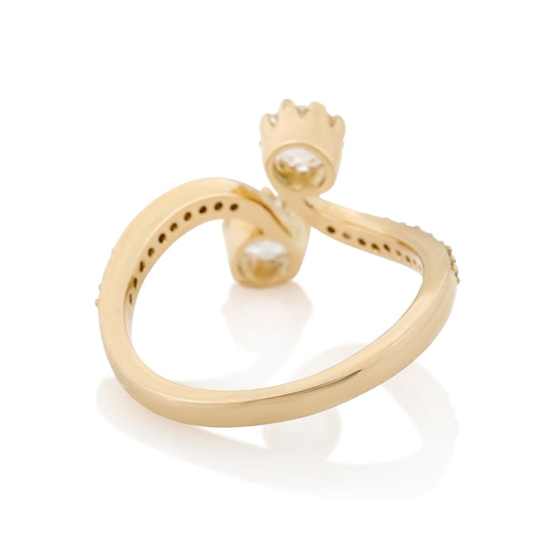Double Yellow Gold Round Old Mine Cut Diamond Ring