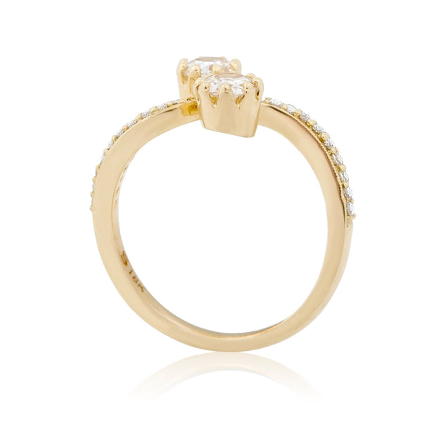 Double Yellow Gold Round Old Mine Cut Diamond Ring