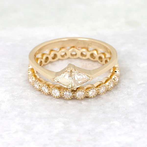 Horizontal White Trillion Rose Cut Diamond Ring