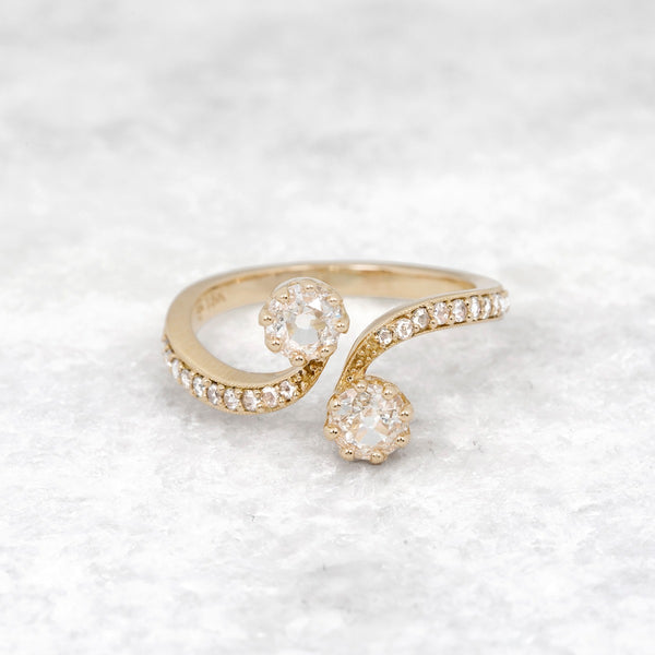Double Yellow Gold Round Old Mine Cut Diamond Ring