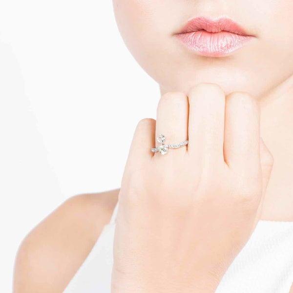 Double White Gold Round Old Mine Cut Diamond Ring