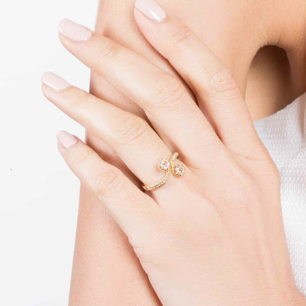Double Yellow Gold Round Old Mine Cut Diamond Ring