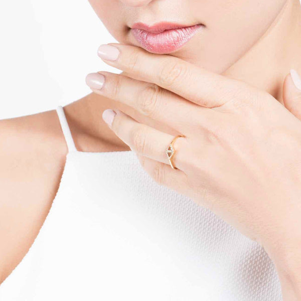 Horizontal White Trillion Rose Cut Diamond Ring